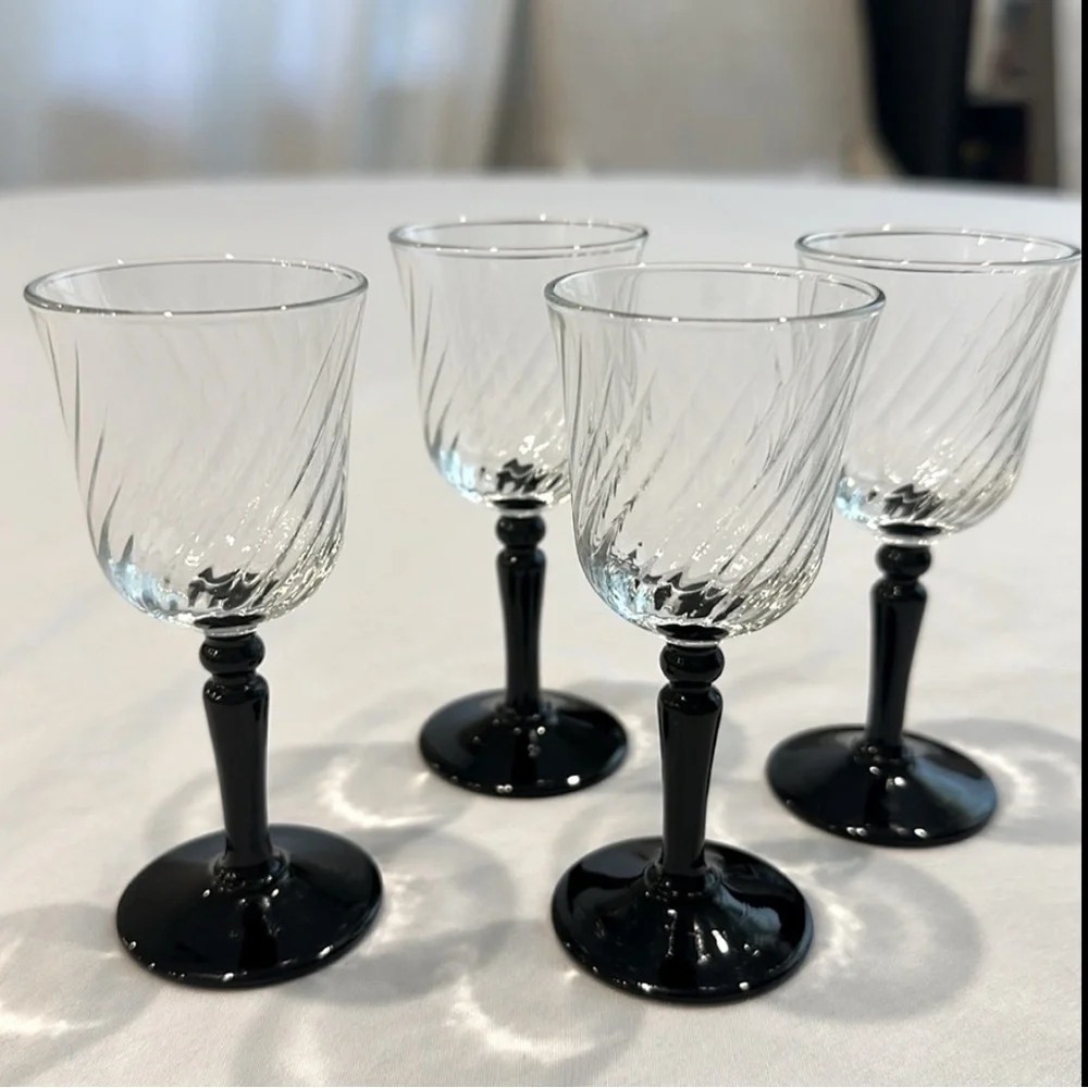 VTG Luminarc France Black Stem Cordial Glass Set